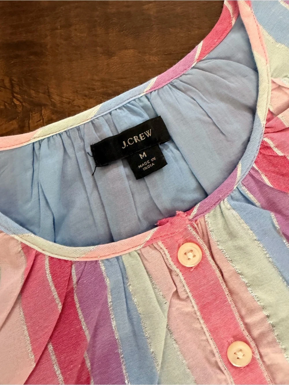 J. Crew Pink and Pastel Striped Long-Sleeve Tiered Dress with Waist Tie